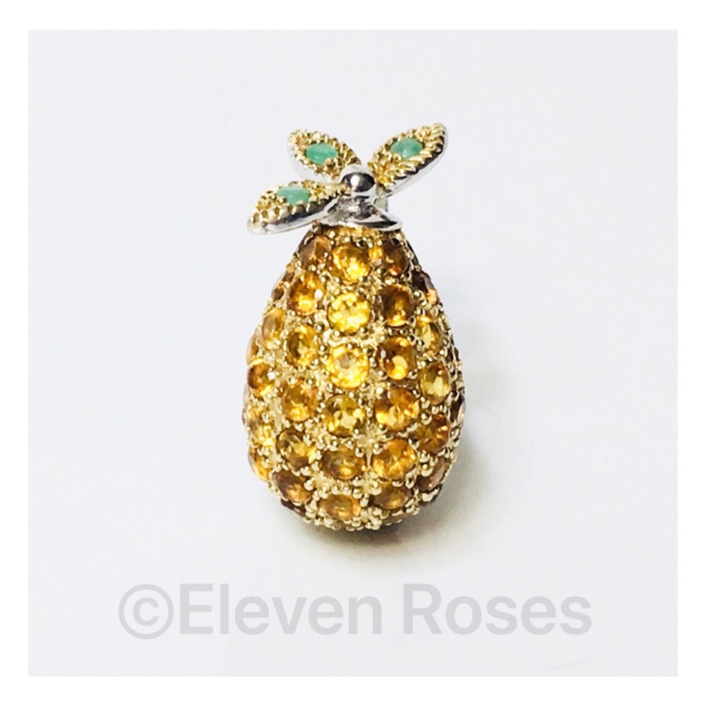 Sterling Citrine Emerald Pineapple Cocktail Ring